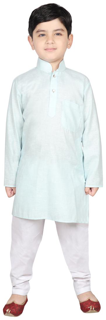 

SG YUVRAJ Boy Raw silk Solid Kurta pyjama set - Blue White
