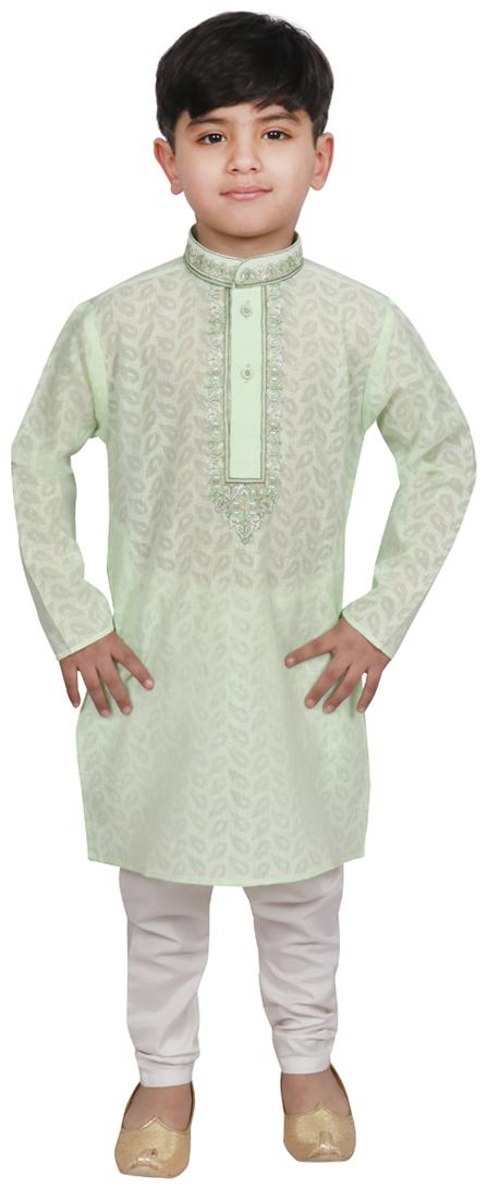 

SG YUVRAJ Boy Cotton Self design Kurta pyjama set - Green