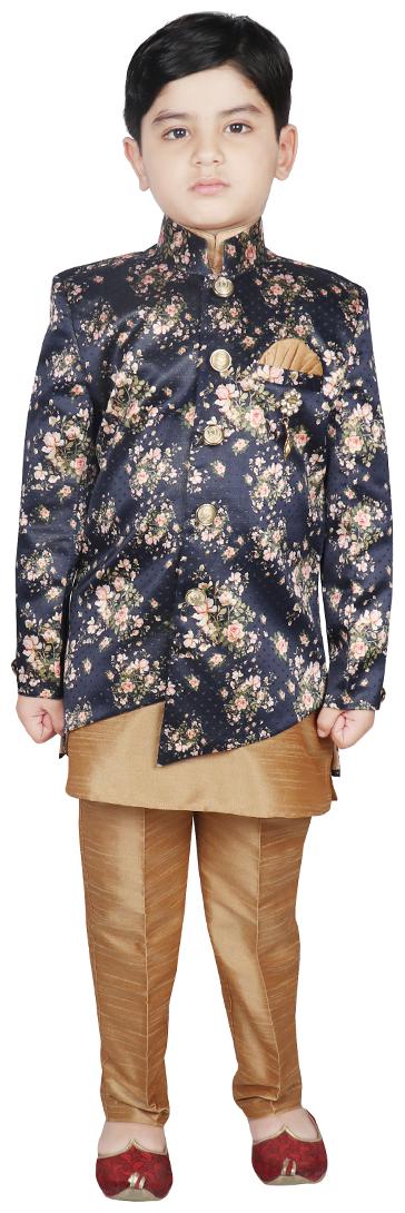 

SG YUVRAJ Boy Art silk Printed Kurta pyjama set - Multi
