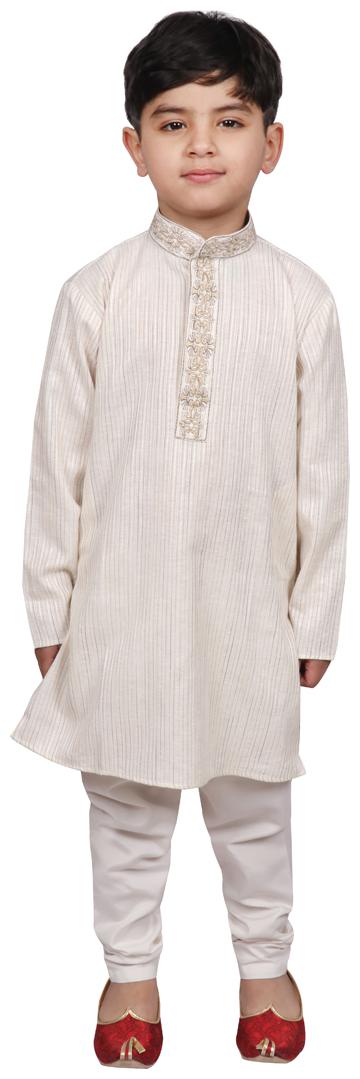 

SG YUVRAJ Boy Cotton Embellished Kurta pyjama set - White