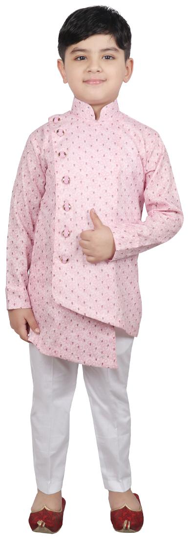 

SG YUVRAJ Boy Cotton Printed Kurta pyjama set - Pink White