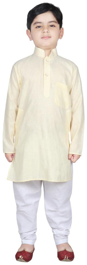 

SG YUVRAJ Boy Raw silk Solid Kurta pyjama set - Yellow White