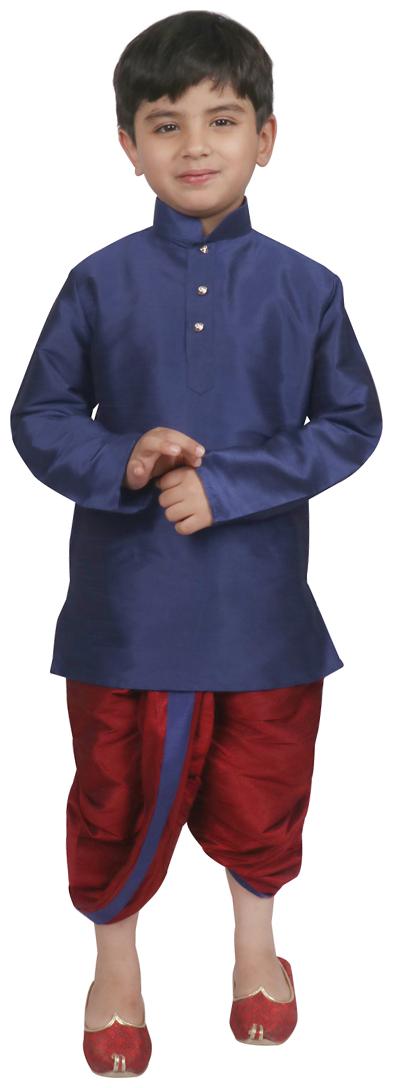 

SG YUVRAJ Boy Raw silk Solid Dhoti kurta - Blue