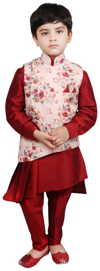 

SG YUVRAJ Boy Cotton Printed Kurta pyjama set - Maroon Pink