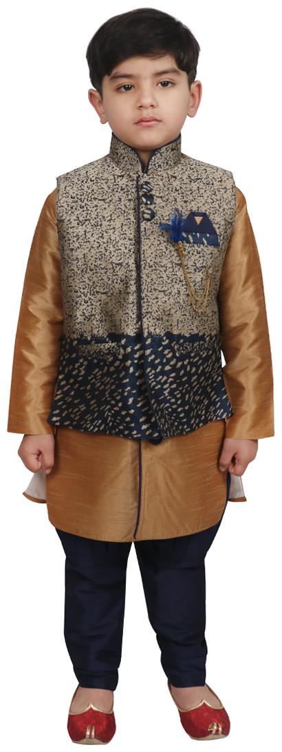 

SG YUVRAJ Boy Art silk Printed Kurta pyjama set - Multi