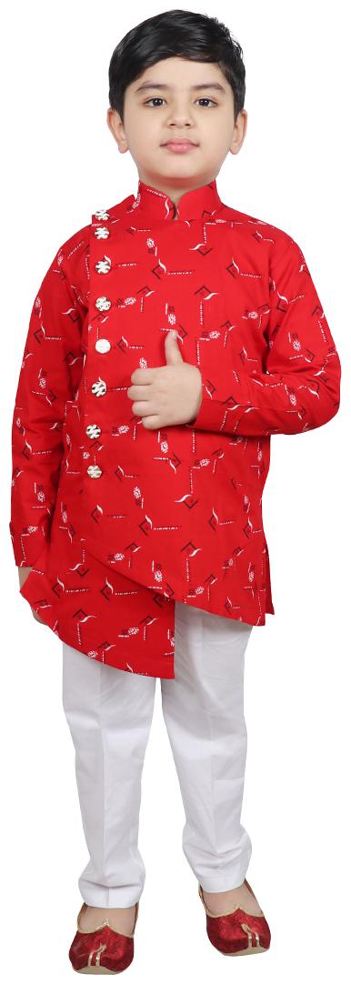 

SG YUVRAJ Boy Cotton Printed Kurta pyjama set - Red White