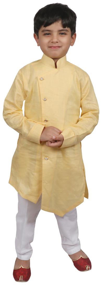 

SG YUVRAJ Boy Cotton blend Solid Kurta pyjama set - Yellow