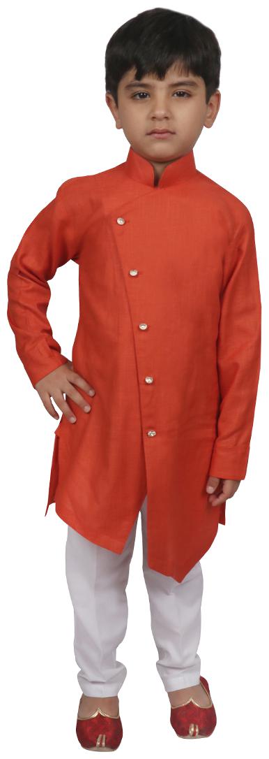 

SG YUVRAJ Boy Cotton blend Solid Kurta pyjama set - Orange