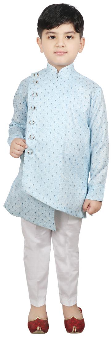 

SG YUVRAJ Boy Cotton Printed Kurta pyjama set - Blue White