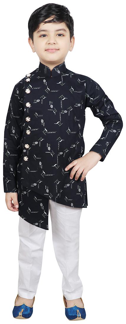 

SG YUVRAJ Boy Cotton Printed Kurta pyjama set - Blue White