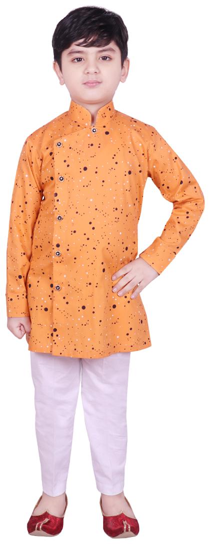 

SG YUVRAJ Boy Cotton Printed Kurta pyjama set - Orange White