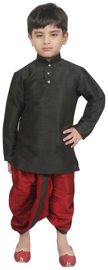 

SG YUVRAJ Boy Raw silk Solid Dhoti kurta - Black