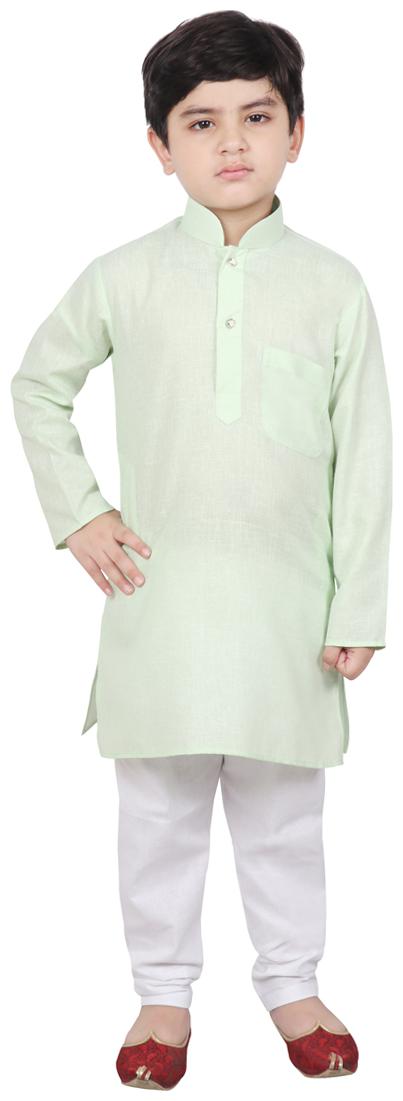 

SG YUVRAJ Boy Cotton blend Solid Kurta pyjama set - Green