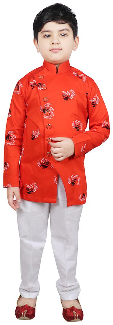 

SG YUVRAJ Boy Cotton Printed Kurta pyjama set - Orange