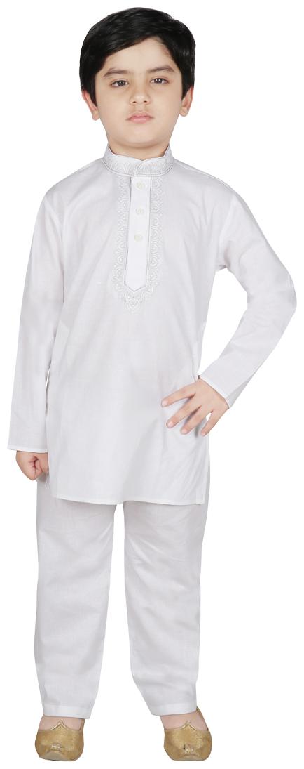 

SG YUVRAJ Boy Cotton Solid Kurta pyjama set - White