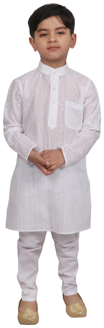 

SG YUVRAJ Boy Cotton blend Solid Kurta pyjama set - White