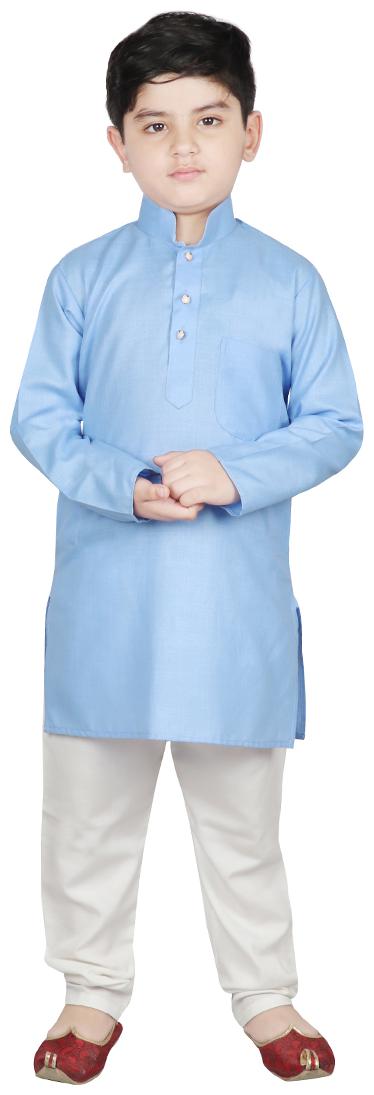 

SG YUVRAJ Boy Raw silk Solid Kurta pyjama set - Blue White