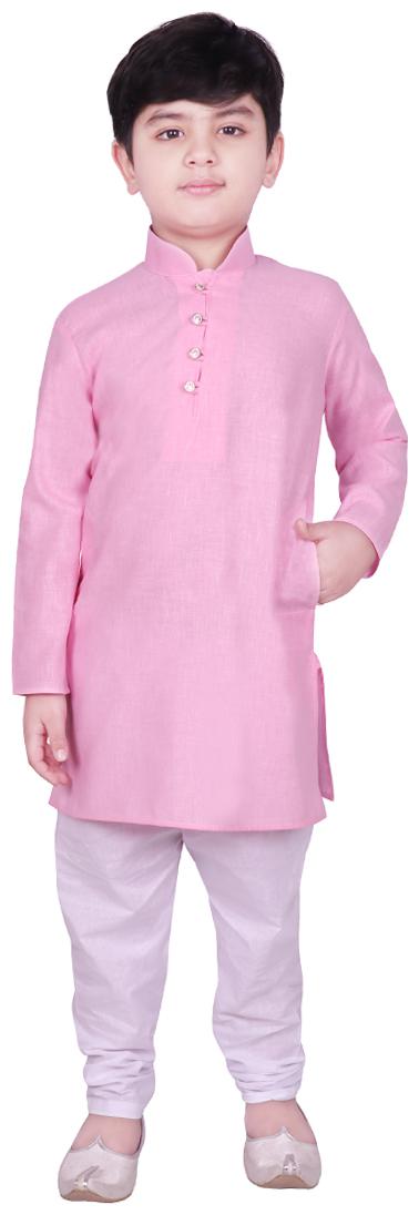 

SG YUVRAJ Boy Cotton blend Solid Kurta pyjama set - Pink White