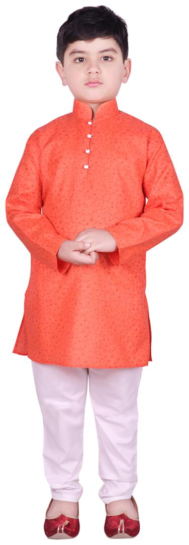 

SG YUVRAJ Boy Cotton Floral Kurta pyjama set - Orange White