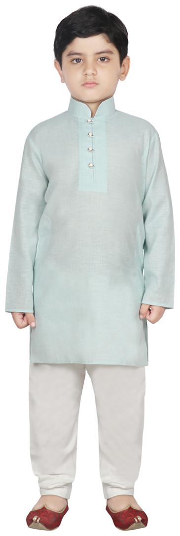 

SG YUVRAJ Boy Cotton Solid Kurta pyjama set - Green White