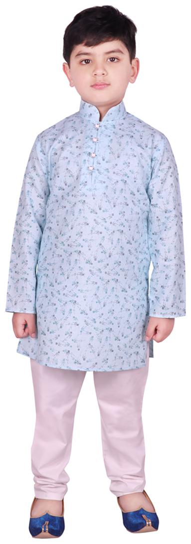 

SG YUVRAJ Boy Cotton Floral Kurta pyjama set - Blue White