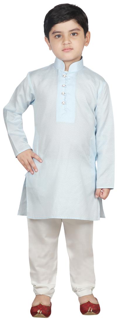 

SG YUVRAJ Boy Cotton Solid Kurta pyjama set - Blue White