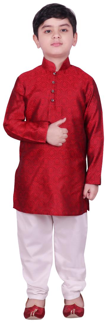 

SG YUVRAJ Boy Cotton Solid Kurta pyjama set - Maroon White
