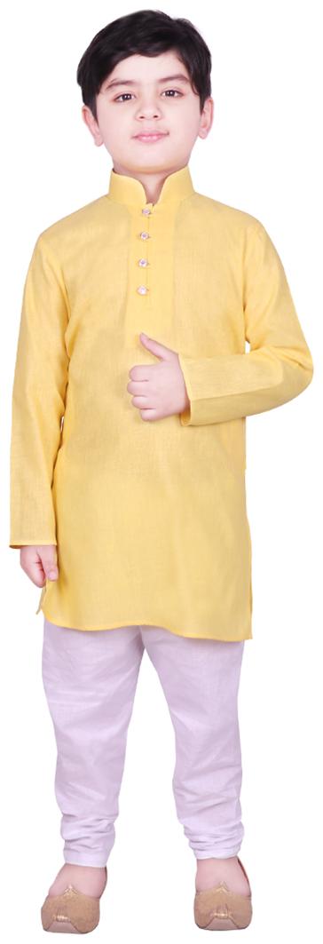 

SG YUVRAJ Boy Cotton blend Solid Kurta pyjama set - Yellow White