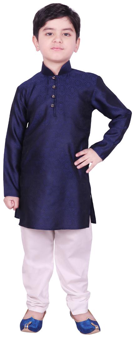 

SG YUVRAJ Boy Cotton Solid Kurta pyjama set - Blue White