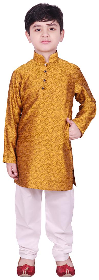 

SG YUVRAJ Boy Cotton Solid Kurta pyjama set - Yellow White