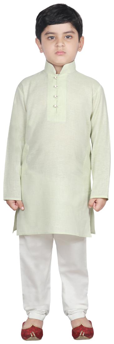 

SG YUVRAJ Boy Cotton Solid Kurta pyjama set - Green White