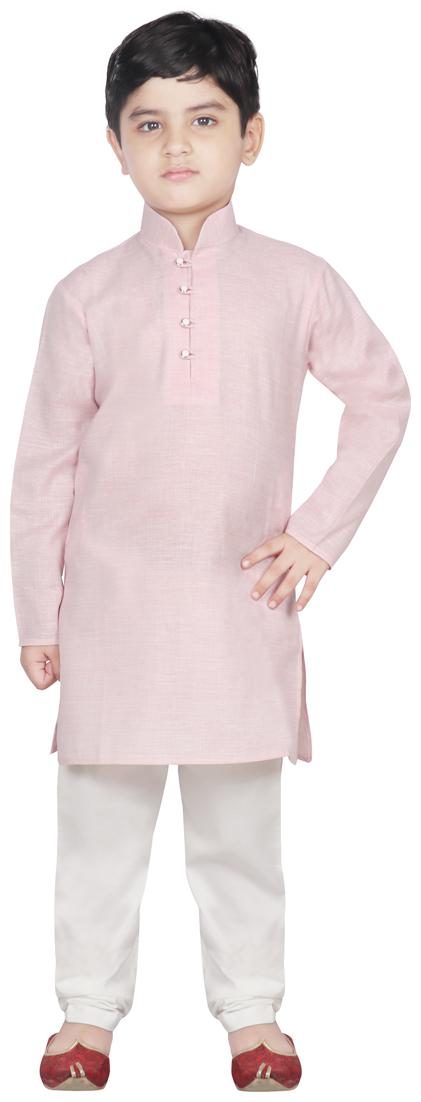 

SG YUVRAJ Boy Cotton Solid Kurta pyjama set - Pink White