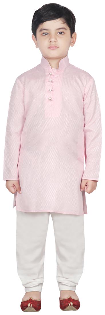 

SG YUVRAJ Boy Cotton Solid Kurta pyjama set - Pink White