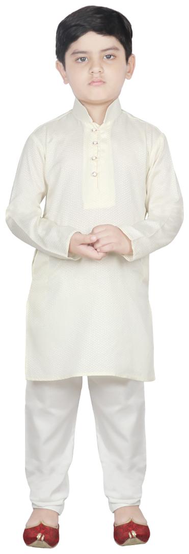 

SG YUVRAJ Boy Cotton Solid Kurta pyjama set - Yellow White