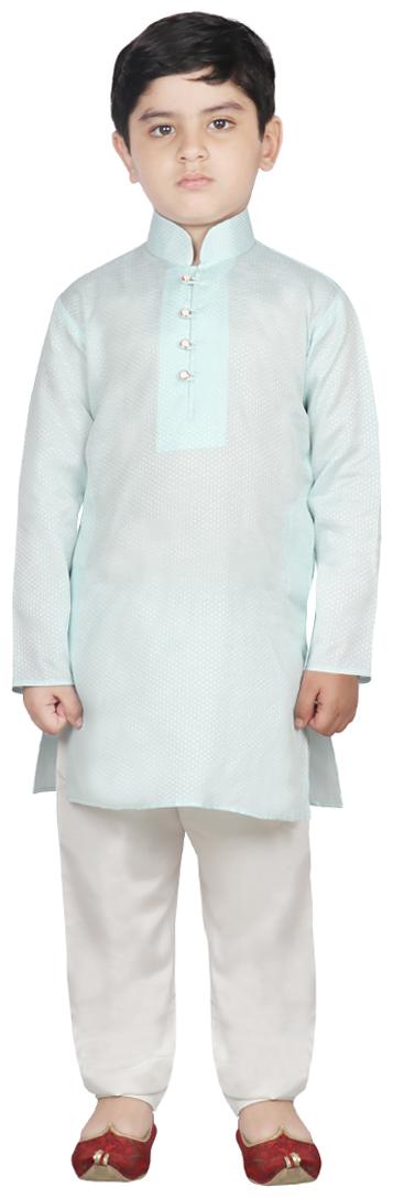 

SG YUVRAJ Boy Cotton Solid Kurta pyjama set - Green White