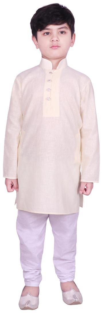 

SG YUVRAJ Boy Cotton blend Solid Kurta pyjama set - Yellow White