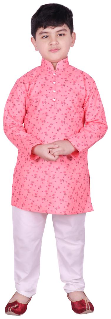 

SG YUVRAJ Boy Cotton Floral Kurta pyjama set - Pink White
