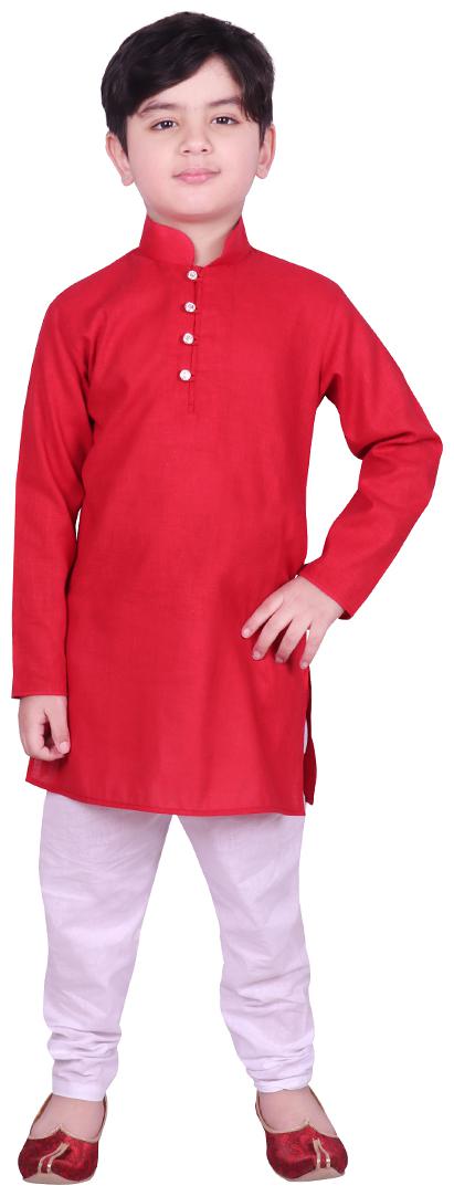 

SG YUVRAJ Boy Cotton blend Solid Kurta pyjama set - Red White