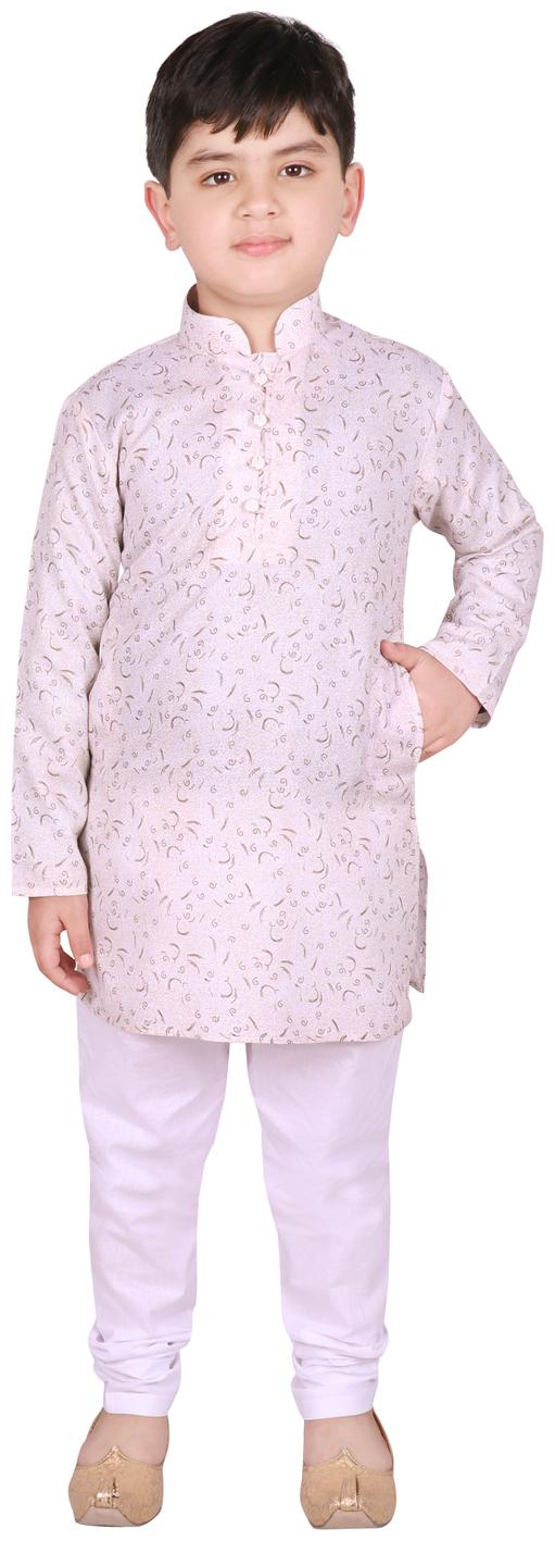 

SG YUVRAJ Boy Cotton Printed Kurta pyjama set - Cream White