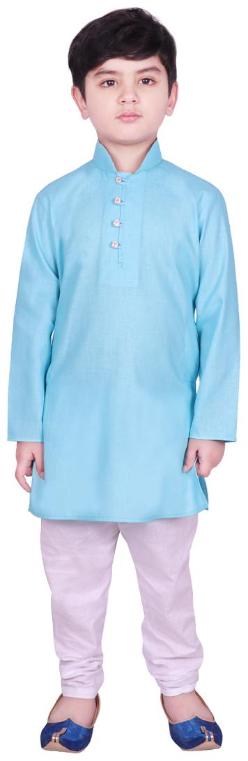 

SG YUVRAJ Boy Cotton blend Solid Kurta pyjama set - Blue White