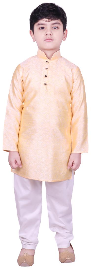 

SG YUVRAJ Boy Cotton Solid Kurta pyjama set - Yellow White