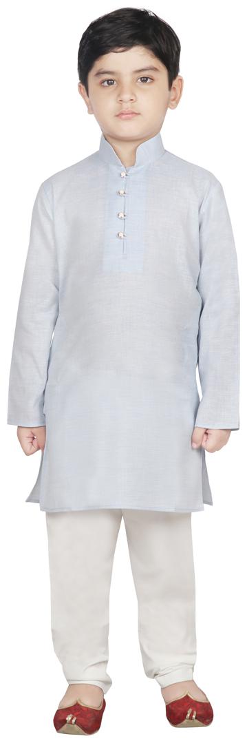 

SG YUVRAJ Boy Cotton Solid Kurta pyjama set - Blue White
