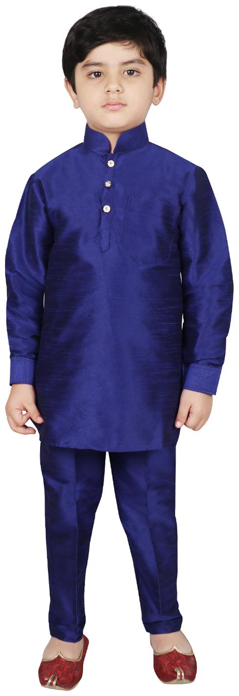 

SG YUVRAJ Boy Raw silk Solid Kurta pyjama set - Blue