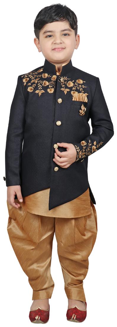 

SG YUVRAJ Boy Cotton Printed Kurta pyjama set - Blue Gold