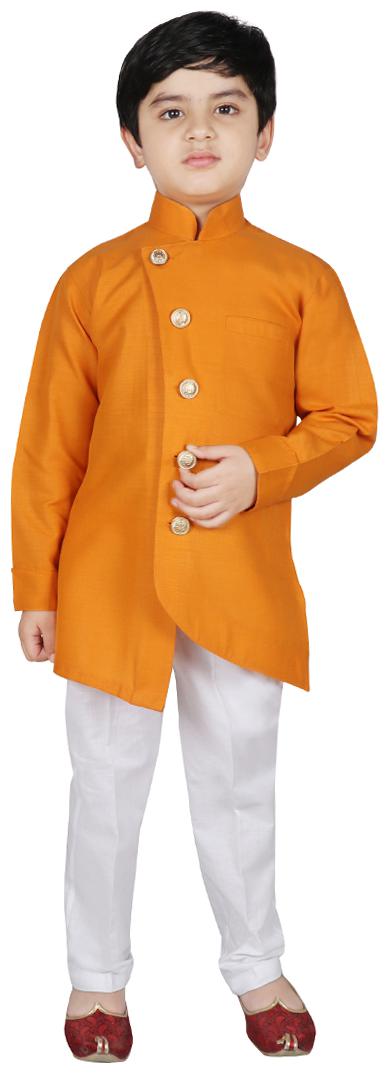 

SG YUVRAJ Boy Cotton Solid Kurta pyjama set - Yellow White