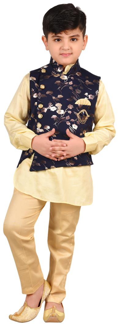

SG YUVRAJ Boy Cotton Printed Kurta pyjama set - Beige Blue