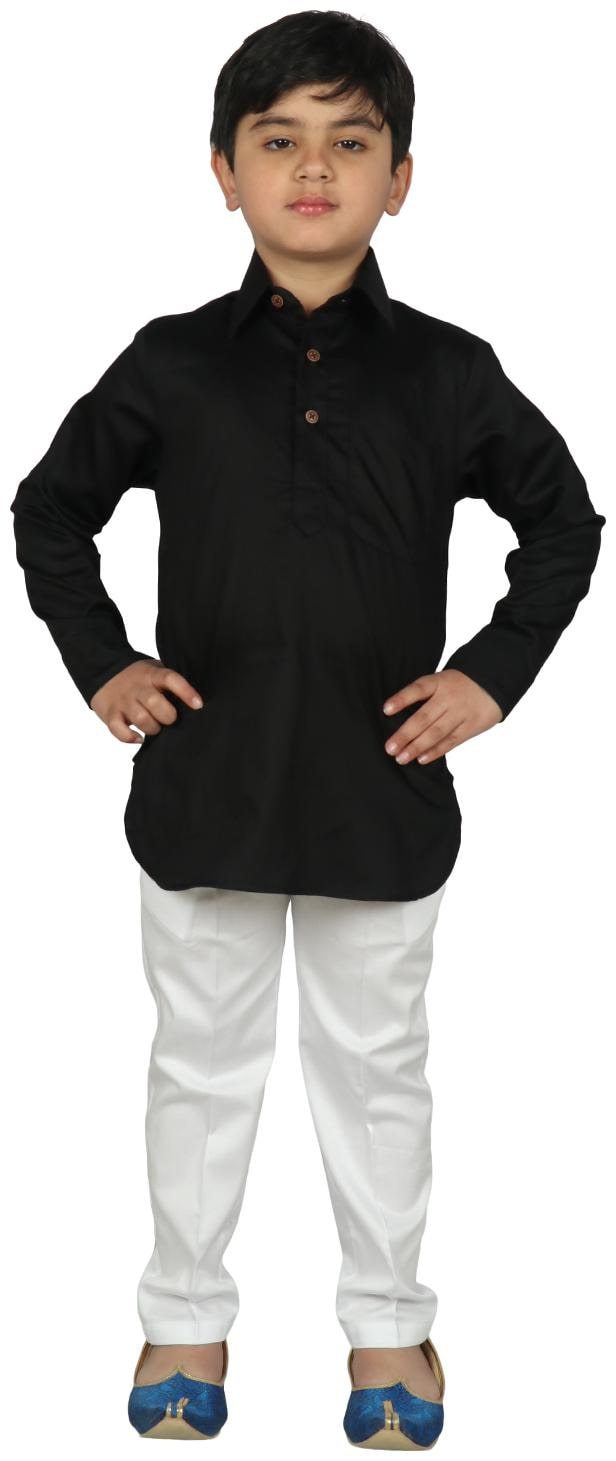 

SG YUVRAJ Boy Cotton blend Solid Kurta pyjama set - Black White