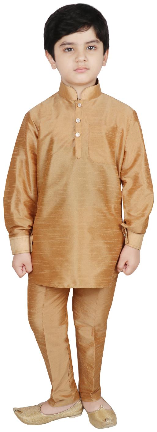 

SG YUVRAJ Boy Raw silk Solid Kurta pyjama set - Beige