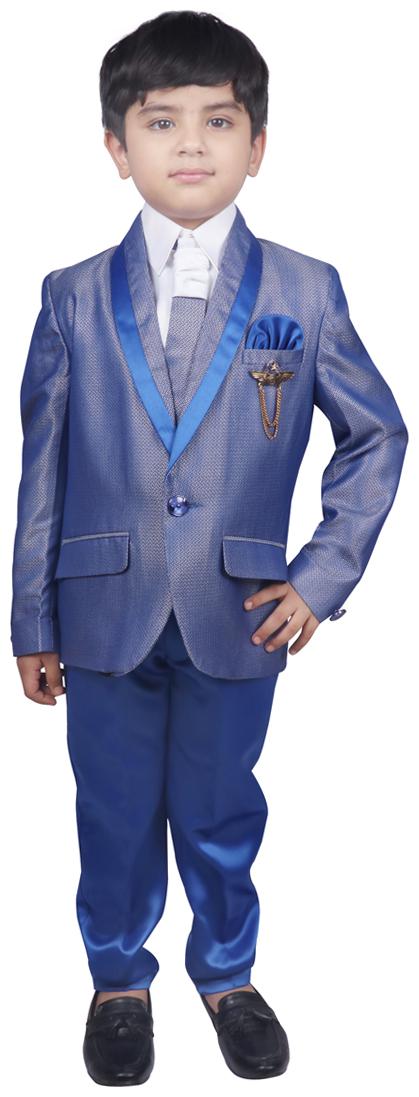 

SG YUVRAJ Partywear Coat Pants For Boys(Blue White)
