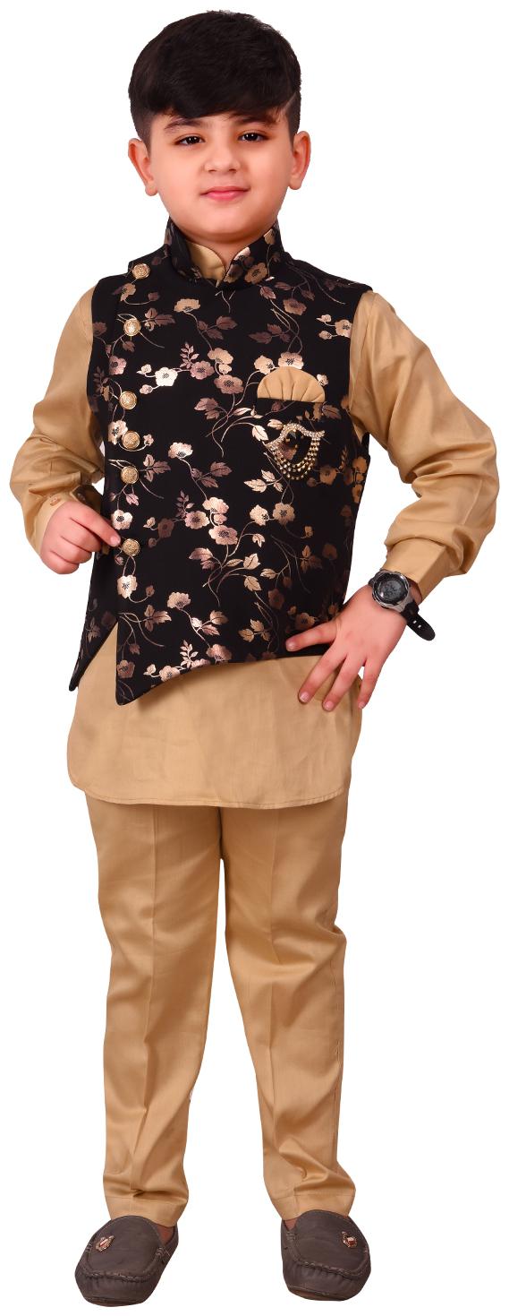 

SG YUVRAJ Boy Cotton Printed Kurta pyjama set - Brown Black